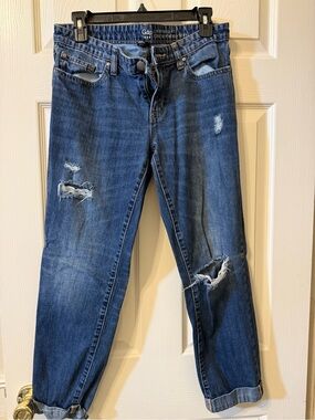 GAP Women's Boyfriend Jeans - Dark Blue Distressed